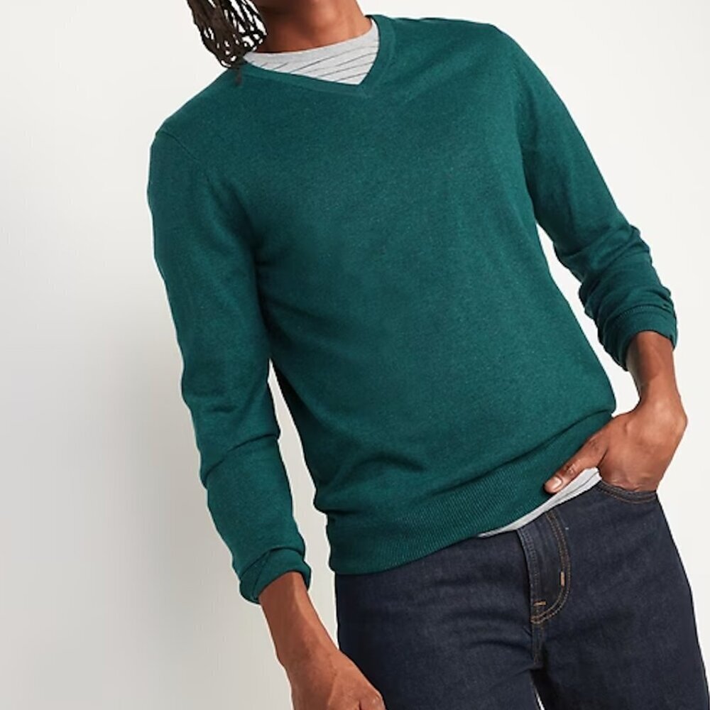 Old Navy Mens V-Neck Sweater Teal Green Knit XXXL‎ 3XL Classic Fit Soft Layer